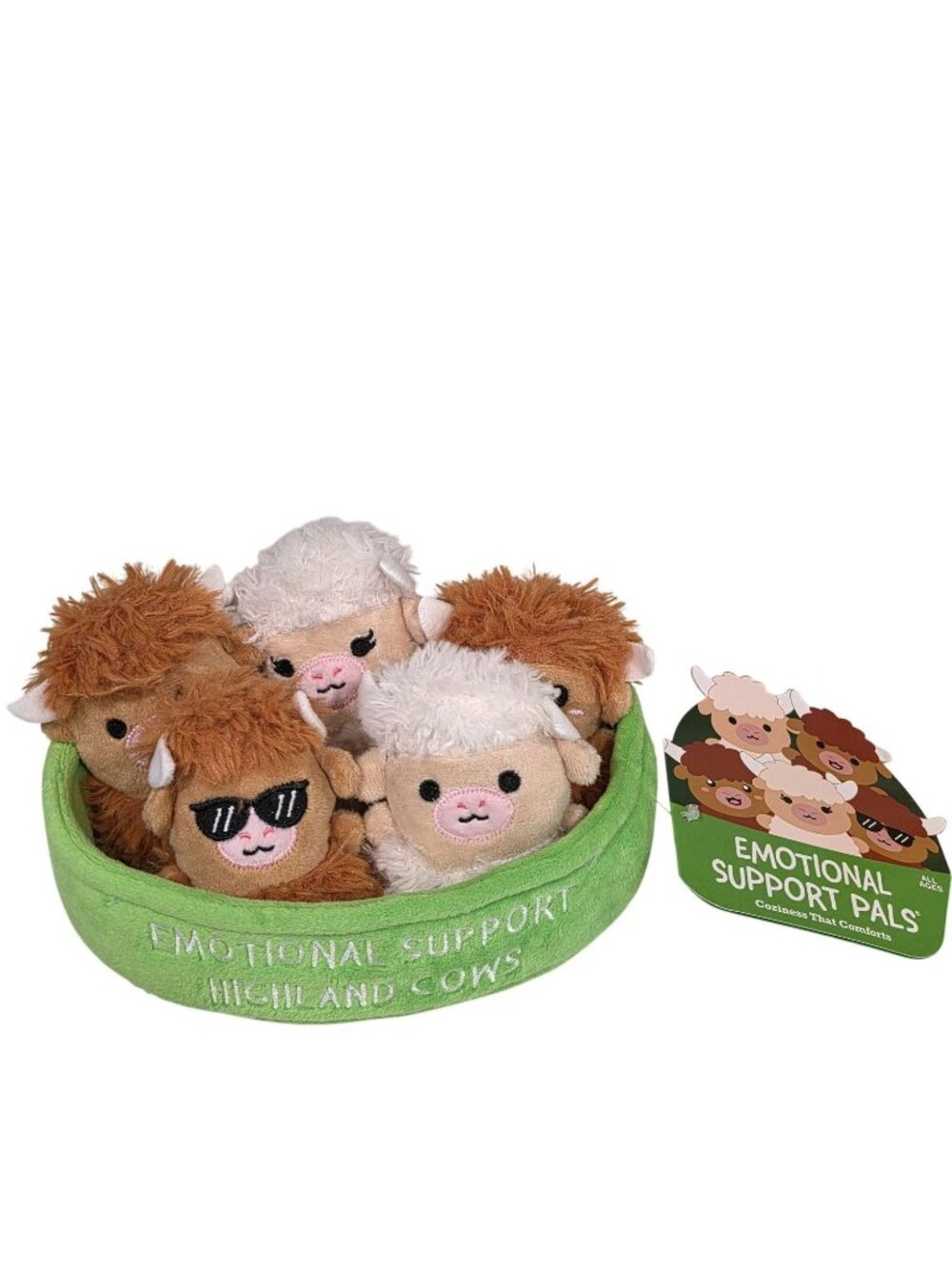 Emotional Support Highland Cow Plushie Set With Green Bowl NWT giftable